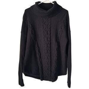 L.L. Bean Vintage Black Chunky Cable Knit Turtleneck Sweater 90's Size XL